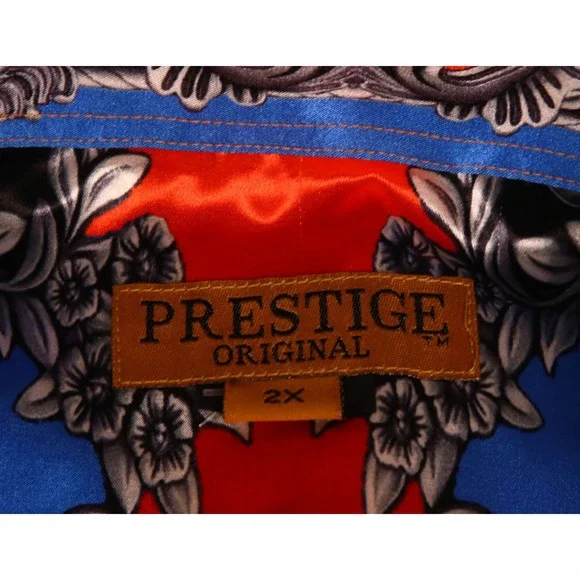 Prestige Original Mens 2XL Baroque Medusa Print Shirt Blue Red Rayon PR-110 - Picture 2 of 8